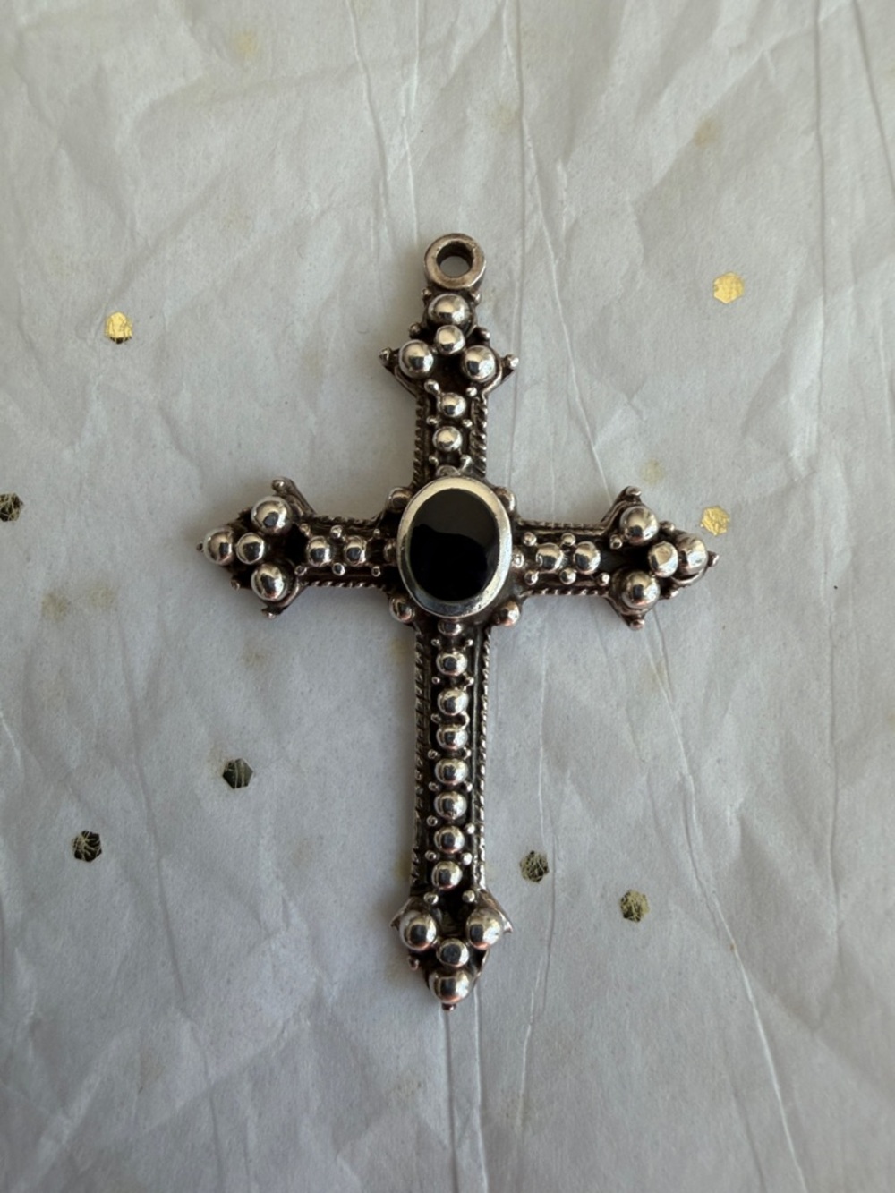 Sterling Silver  Black Onyx Cross Pendant Necklace - Unbranded